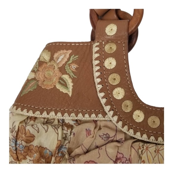Vintage J. Jill Boho Floral Embroidered Cotton & Leather Shoulder Bag - Picture 4 of 8